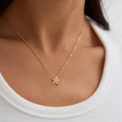 Valloey Rover Gold Necklaces for Women | Dainty 14K Gold/Sterling Silver Plated Cubic Zirconia Star Moon Pendant Necklaces Twist Rope Chain Simple Jewelry for Women - style: Gold-Star