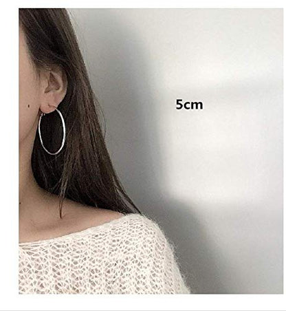Clip On Big Extra Large Fake Round Hoop Earrings for Women Non Pierced No Piercing Ear Fashion Simple Circle Huggie Hoops Jewelry Gifts - style: 50mm Silver