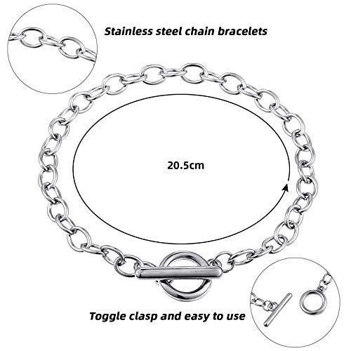Hicarer 24 Pieces Bracelet Chains Bulk with Ot Toggle Clasp Alloy Link Chains DIY Jewelry Making Bracelets for Women DIY Jewelry Valentine's Crafts Supplies(Silver) - color: Silver