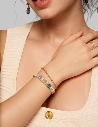 Boho Bracelets for Women Chakra Stackable Bohemian Bracelet Stack Energy Gemstone Crystal Healing Layered Summer Vacation Natural Stone Handmade Beach Jewelry for Women - color: Apatite