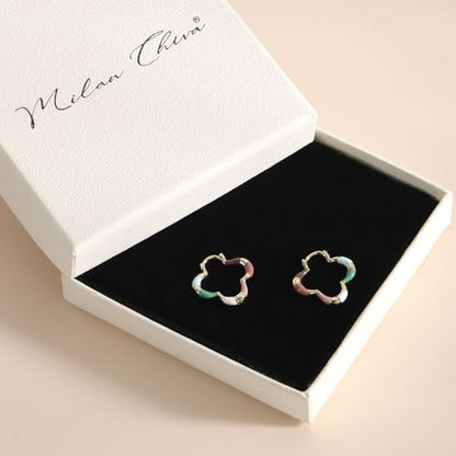 Milan Chiva 14K Gold Plated Small Huggie Dangle Earrings | Lightweight Trendy Heart Dainty Jewelry Hypoallergenic Chunky Gold Hoops Earrings Jewelry Mothers Day Gift for Women - color: I-Multi-Green