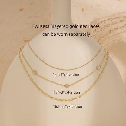 Layered Necklaces for Women, Dainty Gold Necklace Stack 14k Gold Plated Layering CZ Chain Choker Necklaces for Women Trendy Simple Non Tarnish Gold Necklaces Set Fashion Bridal Prom Jewelry - color: set2