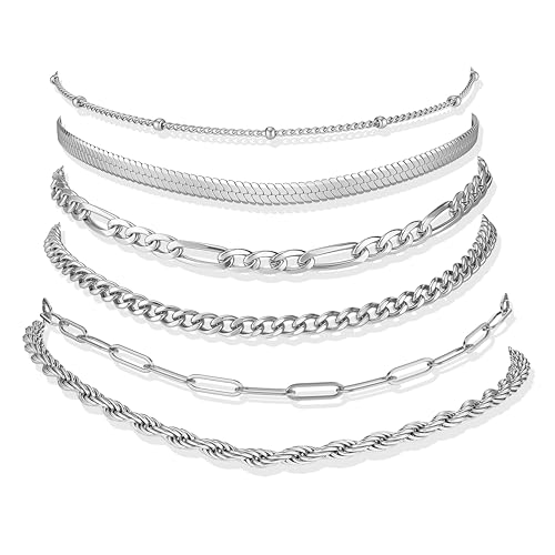 Besteel Ankle Bracelets for Women Waterproof 14K Gold Plated Anklets Set | Non Tarnish Stainless Steel, Plus Size Adjustable 8-12 Inch, Hypoallergenic Layered Cuban Link Chain Summer Foot Jewelry Gift - style: 6 Pcs Steel Cuban-8.5+2.5 Inch