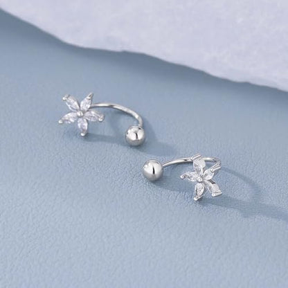 Gold Half Hoop Earrings for Women Poke Free Dainty Flower Diamond CZ Heart Huggies Backless Earrings Stay Closed Hoop No Back Screw Back Small Stud Gifts Trendy Fashion - color: Silver-CZ & Heart & Flower