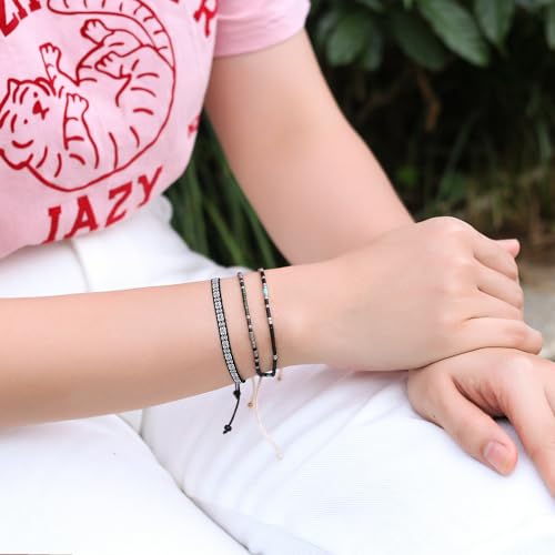 KELITCH Women Friendship Bracelet Seed Beads Miyuki Thin Strand Bracelets Adjustable Boho Jewelry - color: Black 88E