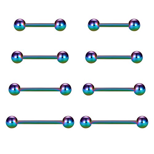 VCMART Nipple Rings Tongue Rings Stainless Steel 14G Straight Barbells Piercing Jewelry 12mm,14mm,16mm,18mm - color: 5 -rainbow