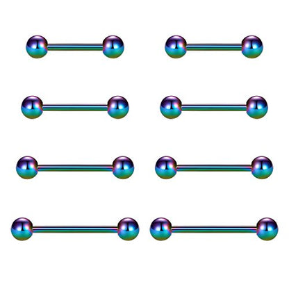 VCMART Nipple Rings Tongue Rings Stainless Steel 14G Straight Barbells Piercing Jewelry 12mm,14mm,16mm,18mm - color: 5 -rainbow