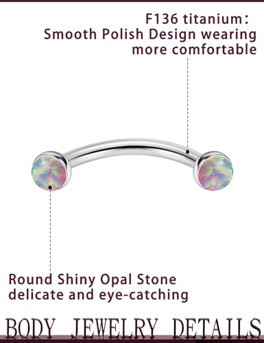 Jenxnjsjo F136 Titanium 16g 6/8/10mm Opal Eyebrow/Rook/Snug/Vertical-Labret/VCH/Snake-Eyes/Anti-Tragus/Christina/Daith/Belly-Button/Bridge/Hood/Surface Curved Barbell Piercing Jewelry for Women Men - color: Pink Opal, size: 8 mm