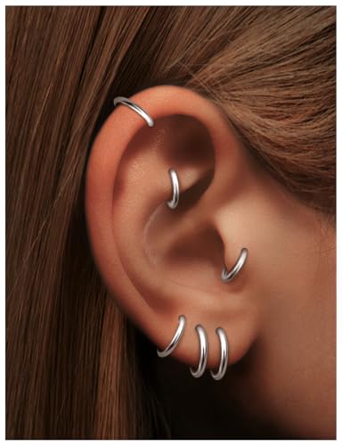 20G 18G 16G 14G Nose Rings Hoops Astm F136 Titanium Clicker Septum Jewelry Lip Ring Tragus Helix Daith Rook Conch Snug Cartilage Lobe Earrings Hoop Piercing Jewelry For Women Men Silver - size: 16G-6MM-7MM-8MM