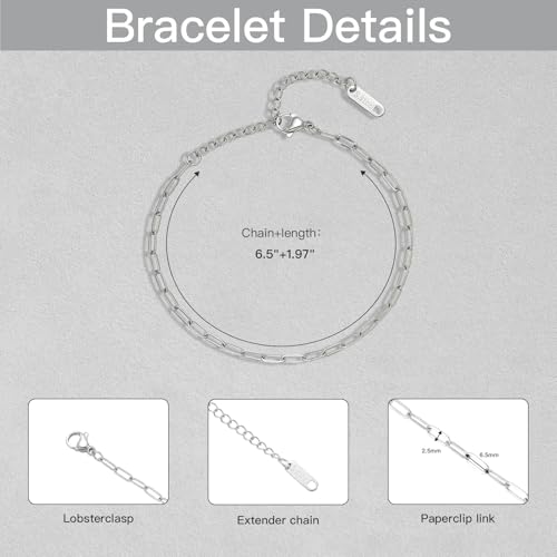 Swyabi 10 PCS Silver Paperclip Bracelet Chains Bulk for Jewelry Making | 18K Stainless Steel, with Extender, No Fade, No Rust, Adjustable, for Men Women DIY, 6.5 Inch - color: 2.5x6.5mm Silver