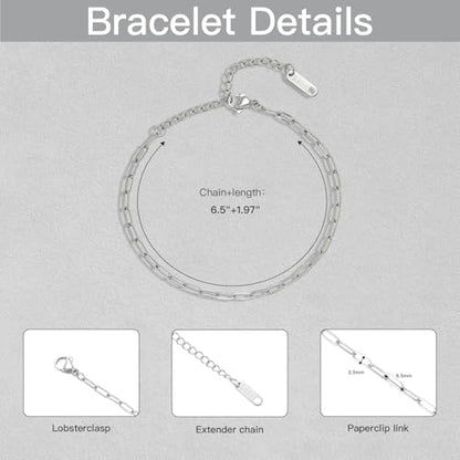 Swyabi 10 PCS Silver Paperclip Bracelet Chains Bulk for Jewelry Making | 18K Stainless Steel, with Extender, No Fade, No Rust, Adjustable, for Men Women DIY, 6.5 Inch - color: 2.5x6.5mm Silver