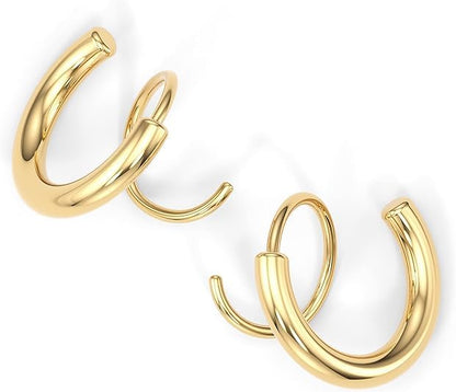 Spiral Hoop Twist Double Earrings - 14K Helix Spiral Earrings, Double Piercing Earrings, Faux Double Hoop Earrings, Tiny Twist Earrings for Women - color: Gold - 2.5mm