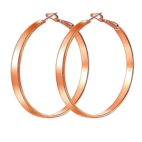 Gold Hoop Earrings,18K Gold Plated Rounded Hoops Earrings for Women - color: Rose Gold-50mm