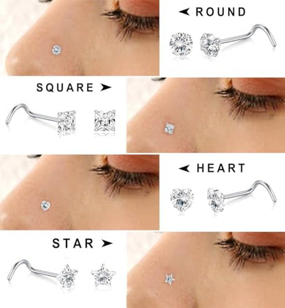 SEEDRILL 8Pcs 20G Nose Rings studs for Woman Hypoallergenic Nose Studs 316L Surgical Steel with Gold Plated Nose Piercings Jewelry 3mm CZ L Shape Nose Rings 20 Gauge Nose Stud Nose Screw Studs - style: 8Pcs/18G/3mm CZ/Screw Shape/Silver