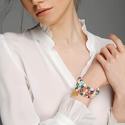 Women Beaded Bracelet Set | Colorful Boho Stackable Trendy Design with Crystal Accents Multilayer Bangle Bracelet | Fashion Stretch Braclets Jewelry for Women - color: Mixed-Pink