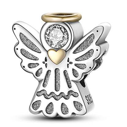 MULA 925 Sterling Silver Charms for Bracelets and Necklace Family Pendants | Airplane Travel Dangle Beads Family Tree Jewelry Charms for Women - color: Angel Bless Charm