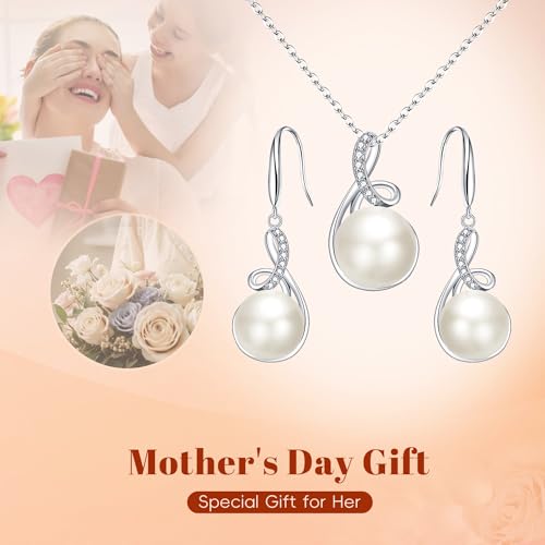 EleQueen 925 Sterling Silver CZ Freshwater Cultured Pearls Bridal Pendant Necklace Earrings Wedding Jewelry Sets, Valentine's Day/Mother's Day/Christmas Gift - style: Pearl Jewelry Sets