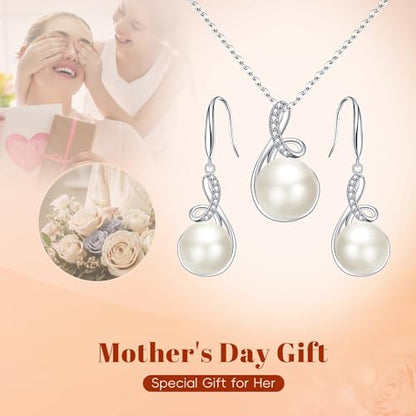 EleQueen 925 Sterling Silver CZ Freshwater Cultured Pearls Bridal Pendant Necklace Earrings Wedding Jewelry Sets, Valentine's Day/Mother's Day/Christmas Gift - style: Pearl Jewelry Sets