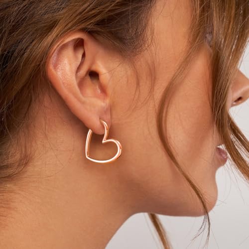 LLWOM Gold Huggie Earrings for Women-14k Gold/Silver/Rose/Black Plated Heart Hoop Earrings Hypoallergenic Lightweight Hoops Gifts - style: Rose Gold Heart