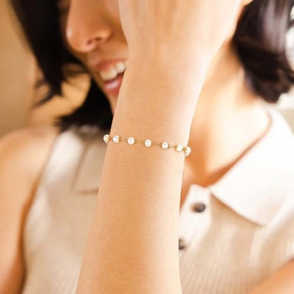 LOYATA Chain Bracelet Gold Link 14K Gold Plated Dainty Pearl Bracelet Simple Jewelry Gift for Women - style: Pearl