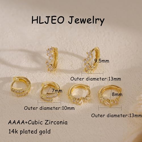 CZ Huggie Earrings for Women, Dainty Gold Earring Stacks 14K Gold Plated Small Huggie Hoop Earrings for Women Trendy Hypoallergenic Cute Unique Gold Earrings Set Fashion Gold Womens Jewelry - color: Gold-set2