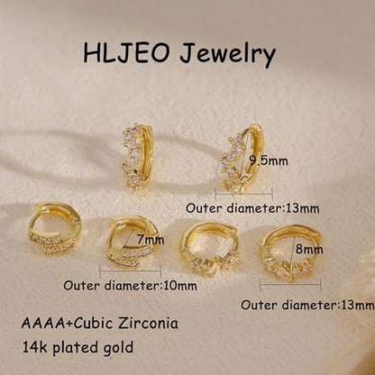 CZ Huggie Earrings for Women, Dainty Gold Earring Stacks 14K Gold Plated Small Huggie Hoop Earrings for Women Trendy Hypoallergenic Cute Unique Gold Earrings Set Fashion Gold Womens Jewelry - color: Gold-set2