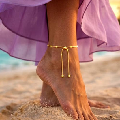 Sea Shell Starfish Anklet with Pearl Charms, Layered Heart Beach Statement Chunky Ankle Bracelet, Gold Tone Chain - color: Gold D