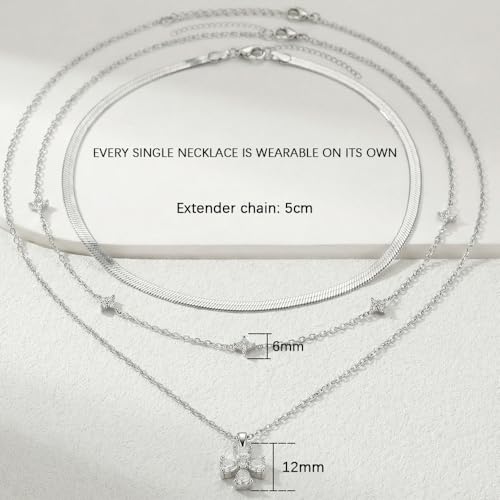 14k Gold Plated Layered Cubic Zirconia Pendant Necklace for Women | Gold Plated Clover Necklaces Stackable Dainty Cubic Zirconia Pendant Necklace，Mother's Day, Thanksgiving Jewelry Trendy gifts - color: silvery, style: Style1