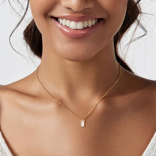 Zeffy Diamond Necklaces for Women, Dainty Gold Necklace 18k Gold Plated Layered Necklaces Simple Gold CZ Diamond Pendant Necklaces for Women Trendy Jewelry Gifts for Girls - color: Gold Birthstone Diamond Necklace