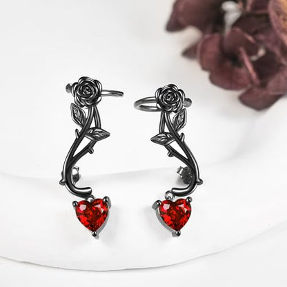 Ear Climbers Earrings for Women Sterling Silver Vintage Ear Crawler Earrings Jewelry Gifts for Women - style: black rose