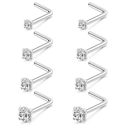 8Pcs Nose Rings Studs Set for Women Men: Hypoallergenic G23 Titanium/316L Surgical Stainless Steel Nose Studs, Nickel-free Lead-free L Shaped Corkscrew Nose Piercing Jewelry CZ 1.5mm 2mm 2.5mm 3mm - style: Titanium 8Pcs 20G L Shaped Silver