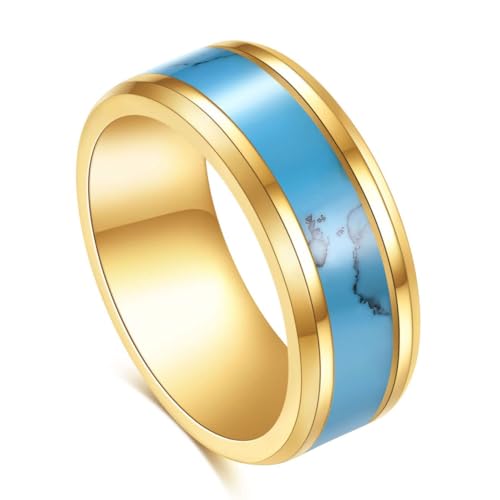 MYNENEY Retro Vintage Stone Rings for Men Turquoise Rings Stainless Steel - color: Classic G