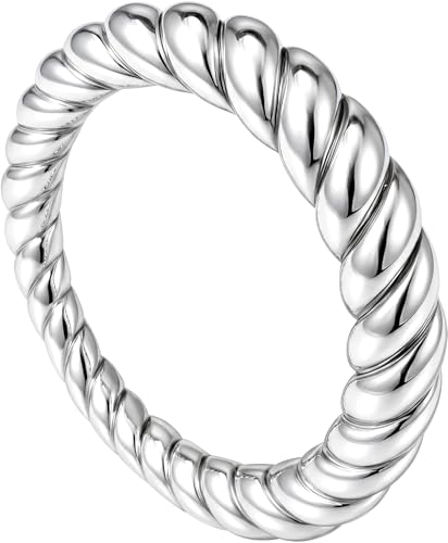 Non Tarnish Gold Chunky Rings for Women, 14K Gold Plated Statement Dome Rings Stacking Silver, Adjustable Mens Eternity Wedding Band Mixed Metal Jewelry Size 3-13 - color: Silver, size: 5, style: Chunky Twist Band