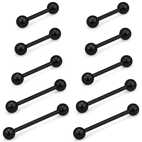 14G 16G Mix Size Tongue Rings Piercing Jewelry Stainless Surgical Steel Straight Barbell Nipple Tongue Ring Piercing Jewelry For Women Men 12MM 14MM 16MM 19MM 22MM Silver Black Gold - color: Black, size: 14 Gauge-12MM/14MM/16MM/19MM/22MM