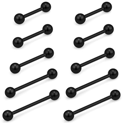 14G 16G Mix Size Tongue Rings Piercing Jewelry Stainless Surgical Steel Straight Barbell Nipple Tongue Ring Piercing Jewelry For Women Men 12MM 14MM 16MM 19MM 22MM Silver Black Gold - color: Black, size: 14 Gauge-12MM/14MM/16MM/19MM/22MM