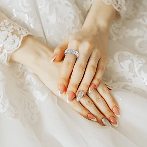 AINUOSHI Eternity Ring, 925 Sterling Silver Engagement Promise Ring for Women,Emerald Oval Radiant Round Cushion Cut Cubic Zirconia CZ Fine Ring,Stackable Full Eternity Wedding Band - color: Radiant Cut