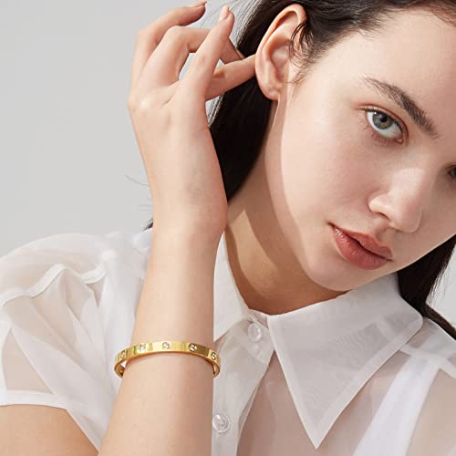 PDWZNBA 18K Gold-Plated Love Friendship Bracelets Trendy Stainless Steel Bangle Jewelry Gifts for Women - style: Ovl_gold
