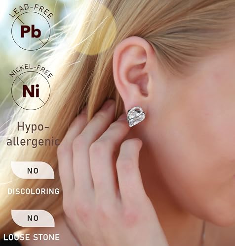 Infinity Love Heart Stud Earrings for Women, Birthstone and Healing Stone, Gifts for Mom, Wife, and Her, Silver Plated - color: 04a-April-Clear White Crystal