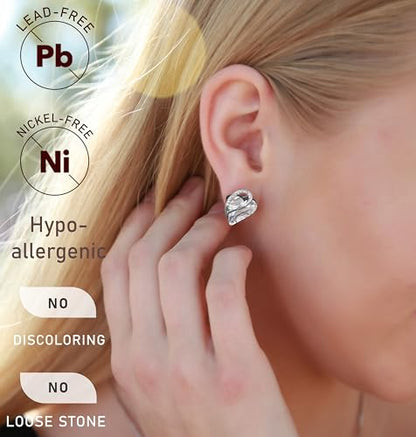 Infinity Love Heart Stud Earrings for Women, Birthstone and Healing Stone, Gifts for Mom, Wife, and Her, Silver Plated - color: 04a-April-Clear White Crystal