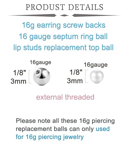 QWALIT 16gauge 14gauge Stainless Steel Replacement Balls for Lip Studs Labret Earrings Piercing Jewelry Septum Rings Externally Threaded Plastic Balls 3mm - 8mm - color: Set E - Mix white ball