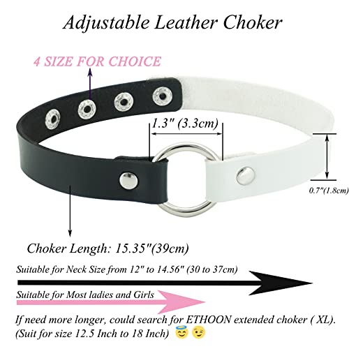 ETHOON Adjustable Leather Choker Collar Soft PU Circle Punk Choker Necklace for Women - color: BlackWhite