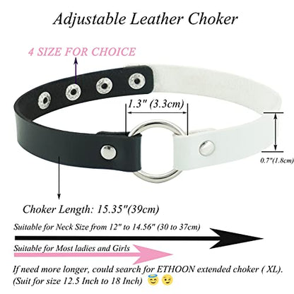 ETHOON Adjustable Leather Choker Collar Soft PU Circle Punk Choker Necklace for Women - color: BlackWhite