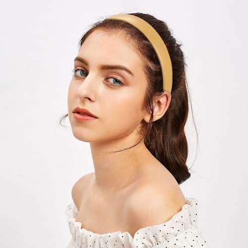 WantGor 1 Inch PU Leather Headband, Wide Padded Hairband Fashion Hair Bands | Cute Womens Headbands Holiday DIY Hair Accessories (Yellow) - color: Yellow