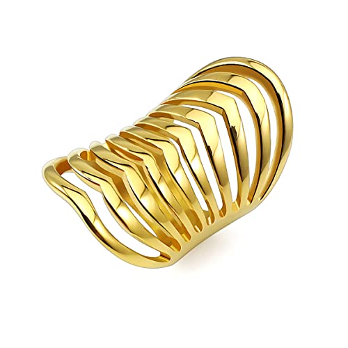 316L Stainless Steel Long Rings for Women 18K Gold Plated Color Open Punk Wedding Bands - color: gold 1, size: 5.75