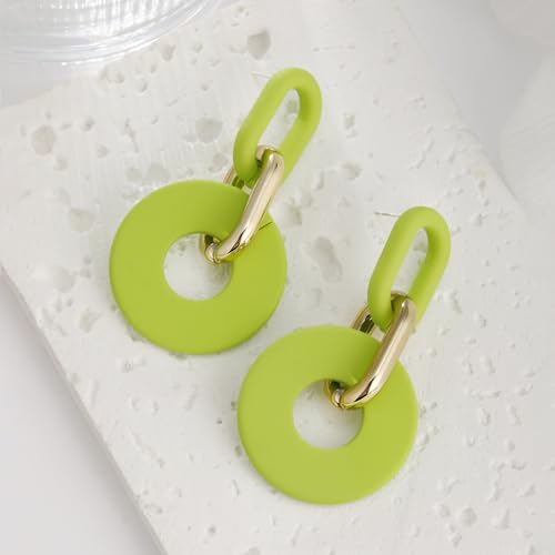 RUOFFETA Acrylic Rectangle Earrings, Fashion Acrylic Square/Oval/Hoop Statement Drop Earrings for Women - color: Green Round