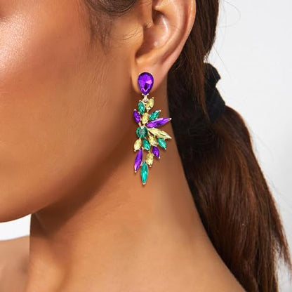 Women's Wedding Bridal Earrings Prom Dangle Earring | Shiny Crystal Teardrop Multi Marquise Cluster for Bride Bridesmaid Bling Jewelry Costume Party Accessories - color: 02-Multicolor Gold-Toned