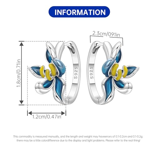 Floral Hoop Earrings 925 Sterling Silver with 14K Gold Plating – Lightweight CZ Flower Hoops | Hypoallergenic Jewelry for Women | Gift Box + Polishing Cloth - color: 18mm Blue Orchid Earrings