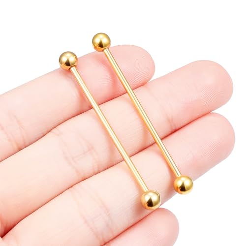 16G 14G Surgical Steel Tongue Rings Nipple Rings Industrial Piercing Jewelry Set Multi Size Straight Barbells 12mm 14mm 16mm 19mm 22mm 28mm 32mm 35mm 38mm 40mm 45mm for Women Men - color: goldtone, size: 14g,bar length 38mm