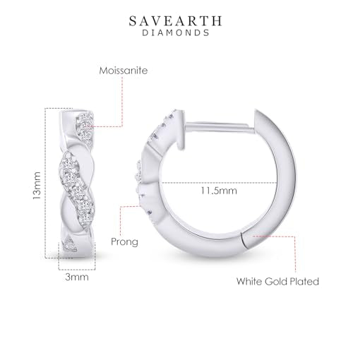 Twisted Hoop Earrings for Women 1/10 Carat (ctw) Round Lab Created Moissanite Hoop Earriings in 18K Gold Plated Jewelry for Her (0.10 ctw) - color: White Gold
