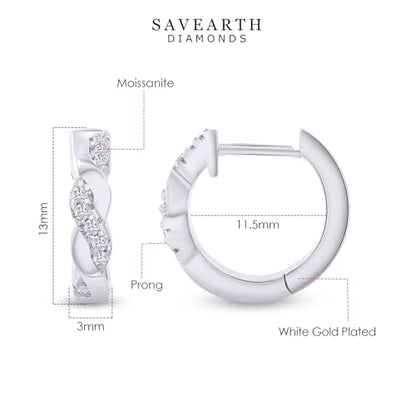 Twisted Hoop Earrings for Women 1/10 Carat (ctw) Round Lab Created Moissanite Hoop Earriings in 18K Gold Plated Jewelry for Her (0.10 ctw) - color: White Gold